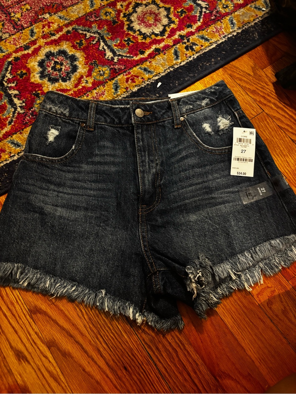 Dark Indigo Frayed Hem Denim Shorts - 27